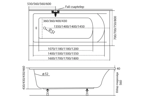 Fresh egyenes akril kád 170x70