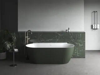 Freedom Wall II Tec 170x87, akrilkád, Grey Green/fehér, fehér/fekete/króm lefolyó