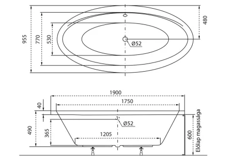 Oval különleges akril kád 190x95