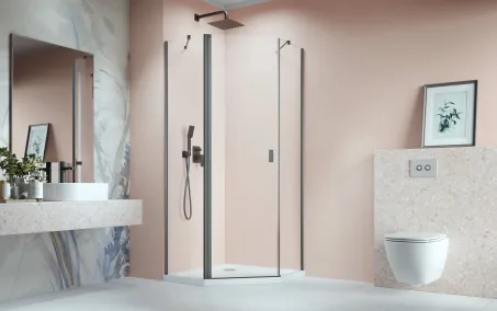 Nes Brushed GunMetal PTJ szögletes szálcsiszolt fegyvermetál zuhanykabin 80x100 átlátszó balos