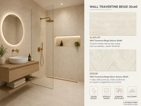 Travertin bézs dekor 30x60 fali csempe rektifikált