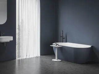 Freedom Wall II Tec 170x87, akrilkád, Deepsea Blue/fehér, fehér/fekete/króm lefolyó