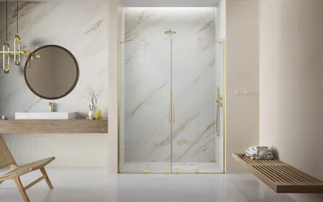 Furo Brushed Gold DWD szálcsiszolt arany zuhanyajtó 140 átlátszó