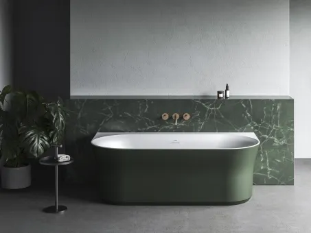 Ypsilon Wall 178x86, akrilkád, Grey Green/fehér, szabadonálló, fehér/fekete/króm lefolyó