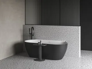 Freedom Wall II Tec 170x87, akrilkád, fekete/fehér, fekete/fehér/króm lefolyó