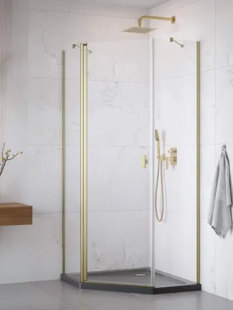 Nes ﻿Brushed Gold PTJ﻿ szögletes szálcsiszolt arany zuhanykabin 90x100 átlátszó jobbos
