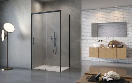 Idea Black KDS szögletes fekete zuhanykabin 100x90 átlátszó balos