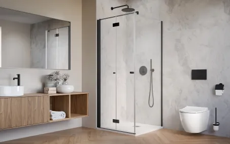 Nes 8 Black KDJ-B szögletes fekete zuhanykabin 80x70 átlátszó balos