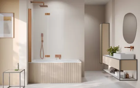 Nes Brushed Copper PND I szálcsiszolt réz kádparaván 110 átlátszó balos