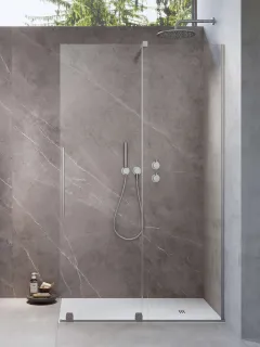 Furo Brushed Nickel Walk-in szálcsiszolt króm zuhanyfal 140 jobbos átlátszó