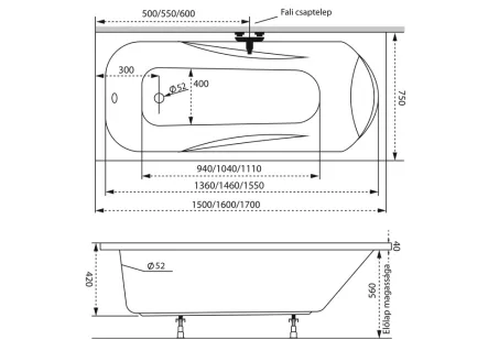 Sortiment egyenes akril kád 160x75