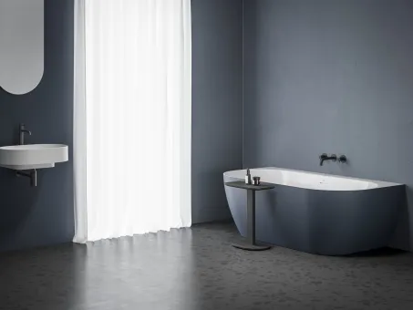 Freedom Wall Tec 170x87, akrilkád, Deepsea Blue/fehér, fehér/fekete/króm lefolyó