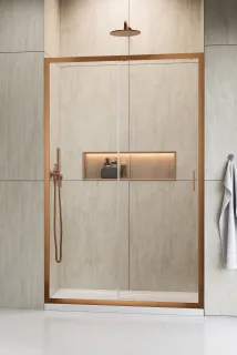 Alienta Brushed Copper DWJ szálcsiszolt réz zuhanyajtó 140 átlátszó