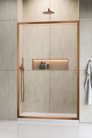 Alienta Brushed Copper DWJ szálcsiszolt réz zuhanyajtó 140 átlátszó
