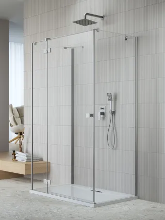 Essenza Brushed Nickel ﻿KDJ+S ﻿szögletes ﻿szálcsiszolt króm zuhanykabin 120x80 átlátszó balos