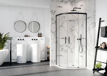 Idea Black PDD íves fekete zuhanykabin 80x80 átlátszó