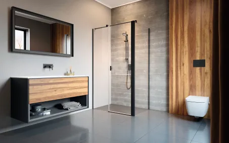 Nes Black KDS II szögletes fekete zuhanykabin 90x90 átlátszó jobbos