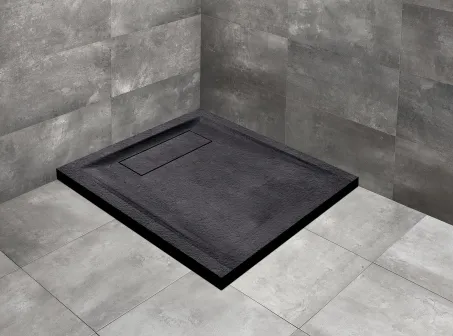 Doris C lapos fekete betonszürke zuhanytálca 80x80 fekete, ajándék szifonnal