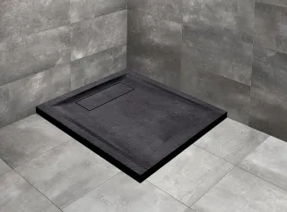 Doris C lapos fekete betonszürke zuhanytálca 90x90 fekete, ajándék szifonnal