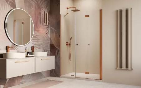 Nes Brushed Copper DWS B szálcsiszolt réz zuhanyajtó 130 átlátszó balos (ajtó 85 cm, fixfal 45 cm)