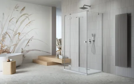 Essenza Brushed Nickel ﻿KDJ+S ﻿szögletes ﻿szálcsiszolt króm zuhanykabin 100x90 átlátszó jobbos