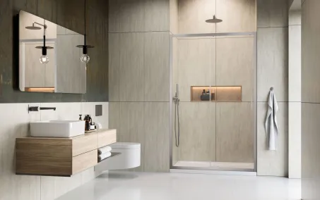 Alienta Brushed Nickel DWJ szálcsiszolt króm zuhanyajtó 130 átlátszó