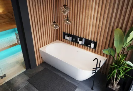 Lily különleges műmárvány kád 175x82 fekete előlappal, balos