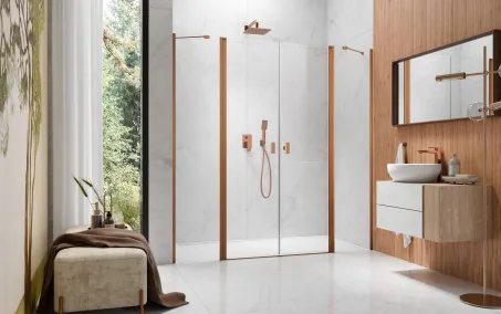 Nes Brushed Copper DWD II szálcsiszolt réz zuhanyajtó 170 átlátszó