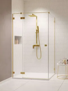 Essenza Pro Brushed Gold KDJ szögletes szálcsiszolt arany zuhanykabin 80x70 átlátszó jobbos