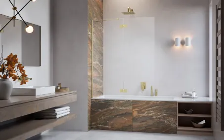 Essenza Brushed Gold ﻿PND II ﻿szálcsiszolt arany kádparaván 110 átlátszó jobbos