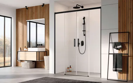 Idea 8 Black DWD fekete zuhanyajtó 160 átlátszó