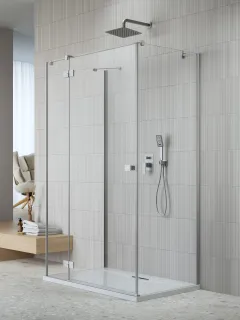 Essenza Brushed Nickel ﻿KDJ+S ﻿szögletes ﻿szálcsiszolt króm zuhanykabin 80x110 átlátszó jobbos