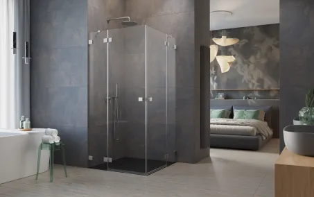 Essenza Pro Brushed Nickel KDD szögletes szálcsiszolt króm zuhanykabin 100x80 átlátszó