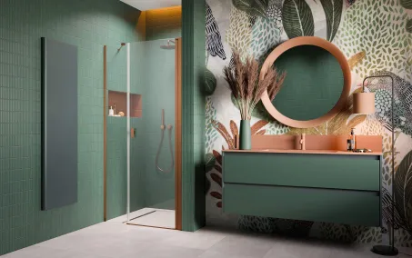 Nes Brushed Copper DWS szálcsiszolt réz zuhanyajtó 110 átlátszó jobbos