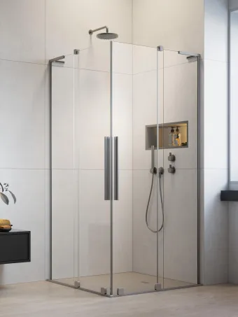 Furo SL Brushed Nickel KDD szögletes szálcsiszolt króm zuhanykabin 80x80 átlátszó