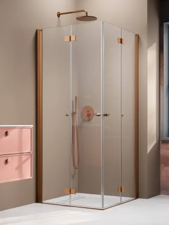 Nes Brushed Copper KDD-B szögletes szálcsiszolt réz zuhanykabin 90x80 átlátszó