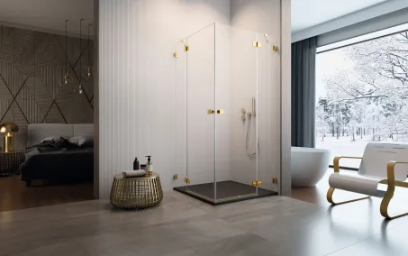 Essenza Pro Gold KDD szögletes arany zuhanykabin 80x80 átlátszó