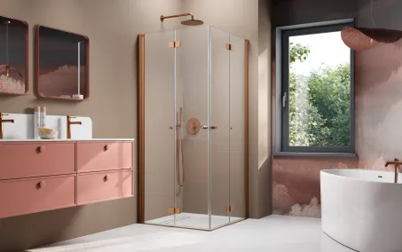 Nes Brushed Copper KDD-B szögletes szálcsiszolt réz zuhanykabin 90x80 átlátszó