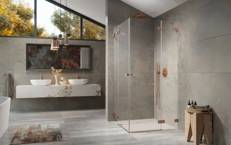 Essenza Pro Brushed Copper KDD szögletes szálcsiszolt réz zuhanykabin 100x100 átlátszó