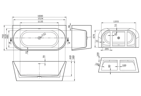 Optima különleges akril kád 160x75 Fehér előlappal