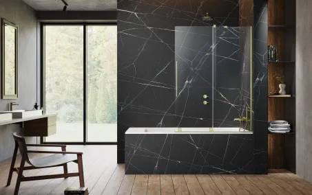 Furo Brushed Gold PND II szálcsiszolt arany kádparaván 150 átlátszó jobbos