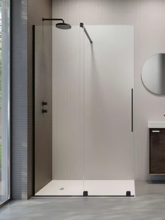 Furo Black Walk-in fekete zuhanyfal 160 átlátszó jobbos