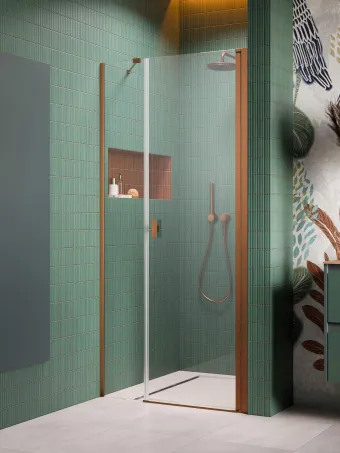 Nes Brushed Copper DWS szálcsiszolt réz zuhanyajtó 90 átlátszó balos