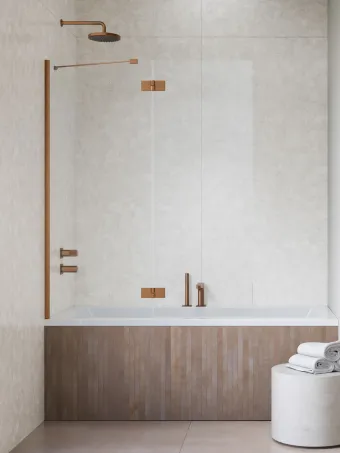 Essenza Brushed Copper ﻿PND II ﻿szálcsiszolt réz kádparaván﻿﻿ 110 átlátszó jobbos