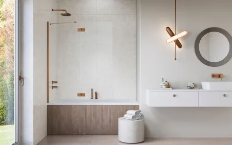 Essenza Brushed Copper ﻿PND II ﻿szálcsiszolt réz kádparaván﻿﻿ 120 átlátszó balos