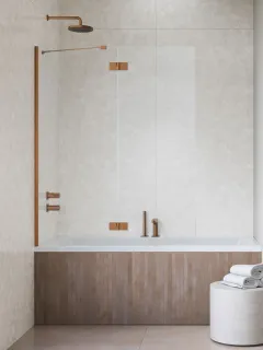 Essenza Brushed Copper ﻿PND II ﻿szálcsiszolt réz kádparaván﻿﻿ 130 átlátszó balos