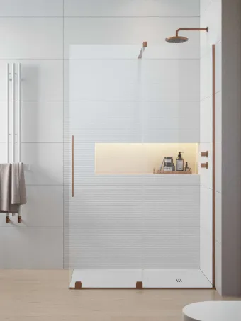Furo Brushed Copper Walk-in szálcsiszolt réz zuhanyfal 140 balos átlátszó