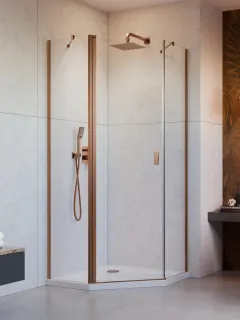 Nes Brushed Copper PTJ szögletes szálcsiszolt réz zuhanykabin 100x80 átlátszó jobbos