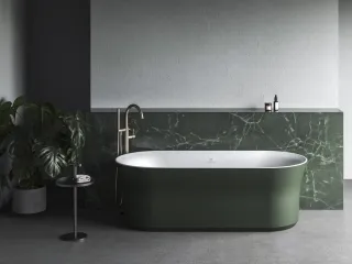 Ypsilon 180x80, akrilkád, Grey Green/fehér, szabadonálló, fehér/fekete/króm lefolyó