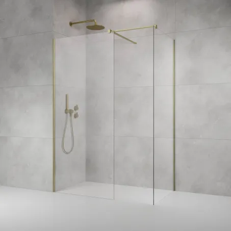 Modo X Brushed Gold III Walk-in szálcsiszolt arany zuhanyfal 50x50 átlátszó